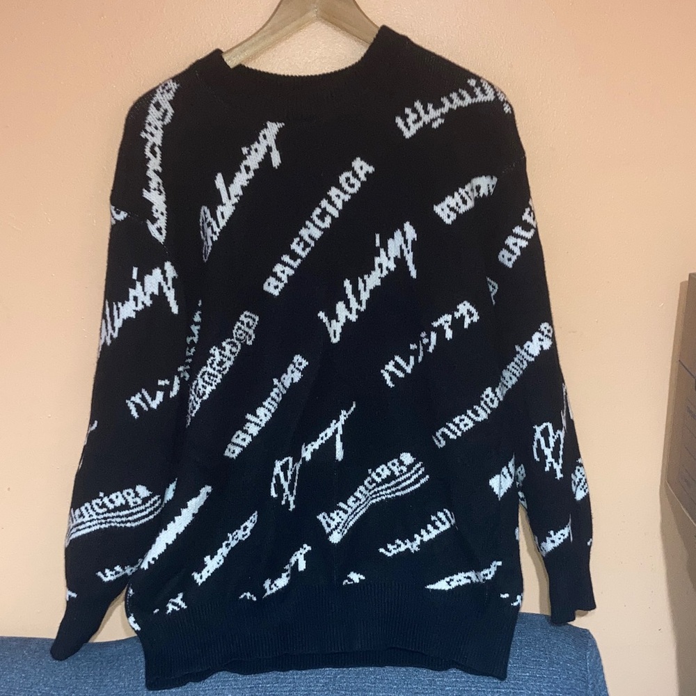 Balenciaga Black and White Logo Crewneck Sweater